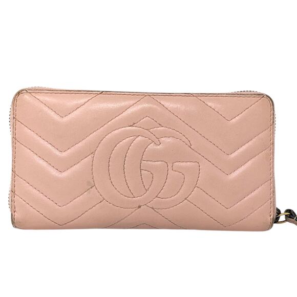 Authentic Gucci GG Marmont Pink Matelassé Chevron Leather Zip Around Wallet - Picture 10 of 10